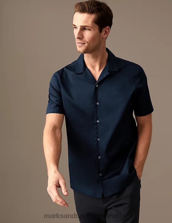 Marks and Spencer sale - Men Navy Clothing Marks & Spencer Cotton Rich Cuban Collar Shirt 20VTD5732