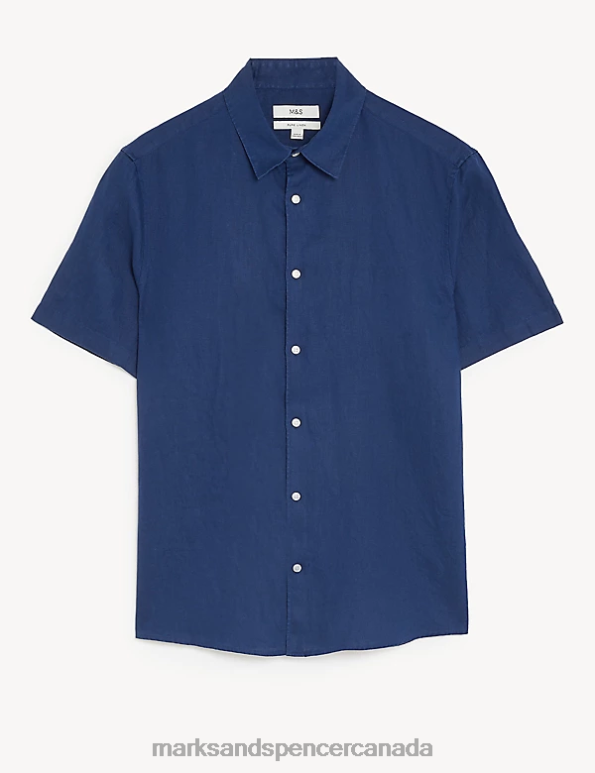 Men Navy Clothing Marks & Spencer Easy Iron Pure Linen Shirt 20VTD5310 - Marks and Spencer online