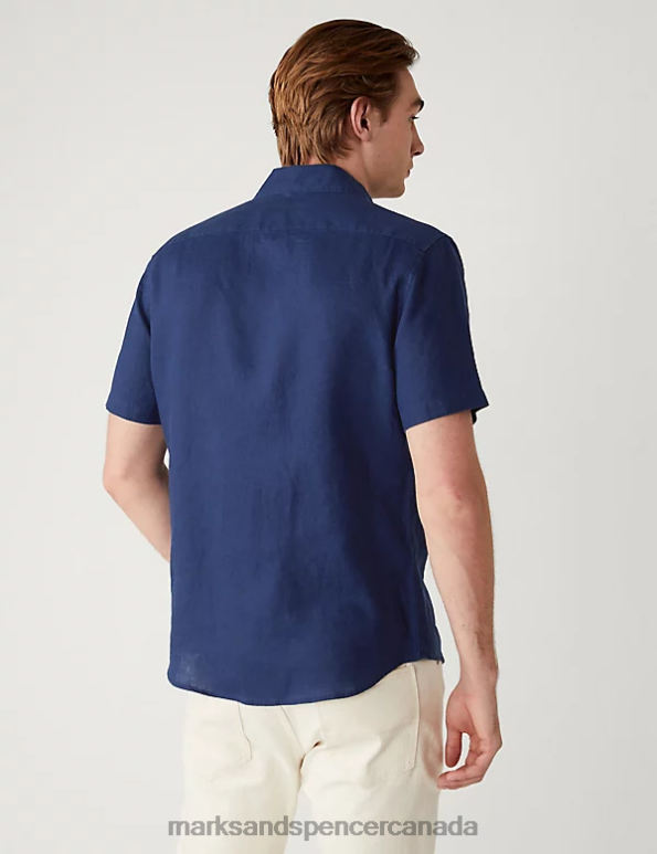 Men Navy Clothing Marks & Spencer Easy Iron Pure Linen Shirt 20VTD5310 - Marks and Spencer online