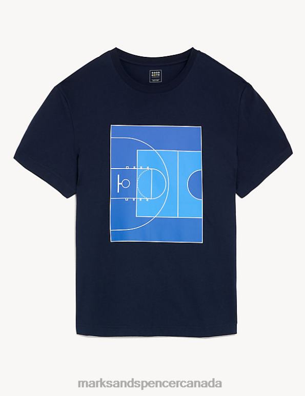 Marks and Spencer sale - Men Navy Clothing Marks & Spencer Pure Cotton Court Graphic T-Shirt 20VTD5667