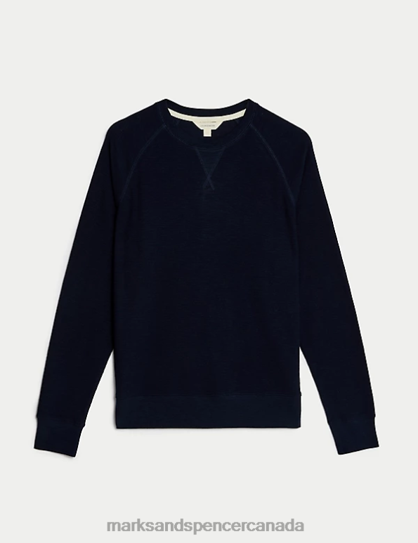 Men Navy Clothing Marks & Spencer Pure Cotton Loungewear Sweatshirt 20VTD7162 - Marks and Spencer online