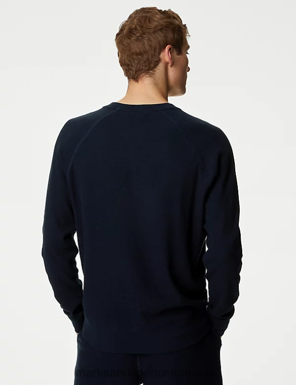 Men Navy Clothing Marks & Spencer Pure Cotton Loungewear Sweatshirt 20VTD7162 - Marks and Spencer online