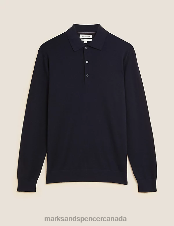 Marks and Spencer sale - Men Navy Clothing Marks & Spencer Pure Extra Fine Merino Wool Knitted Polo Shirt 20VTD5113