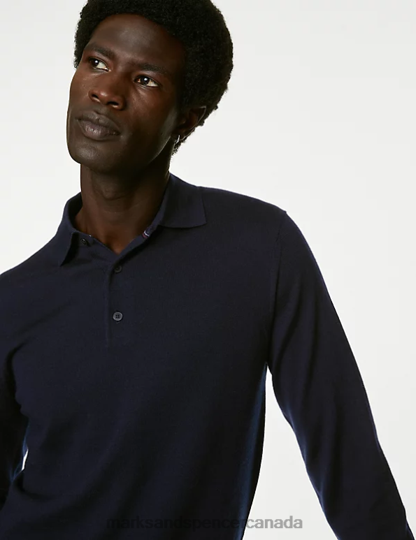 Marks and Spencer sale - Men Navy Clothing Marks & Spencer Pure Extra Fine Merino Wool Knitted Polo Shirt 20VTD5113