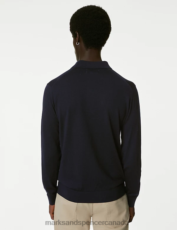 Marks and Spencer sale - Men Navy Clothing Marks & Spencer Pure Extra Fine Merino Wool Knitted Polo Shirt 20VTD5113