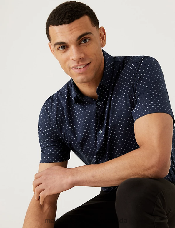 Men Navy Clothing Marks & Spencer Regular Fit Easy Iron Cotton Rich Shirt 20VTD7018 - Marks and Spencer outlet