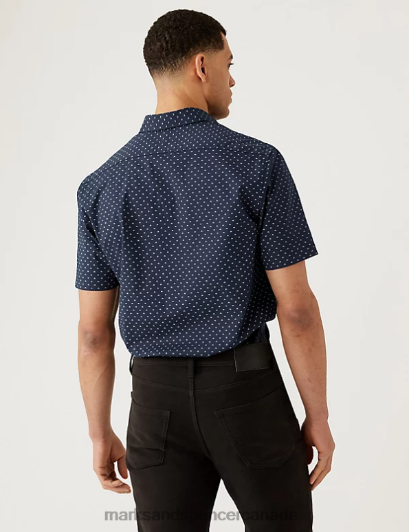 Men Navy Clothing Marks & Spencer Regular Fit Easy Iron Cotton Rich Shirt 20VTD7018 - Marks and Spencer outlet