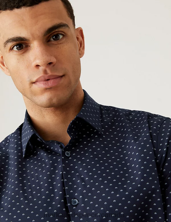 Men Navy Clothing Marks & Spencer Regular Fit Easy Iron Cotton Rich Shirt 20VTD7018 - Marks and Spencer outlet