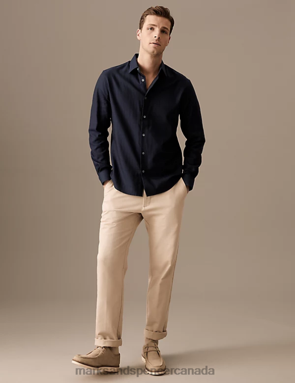 Marks and Spencer sale - Men Navy Clothing Marks & Spencer Regular Fit Pure Cotton Herringbone Shirt 20VTD6350