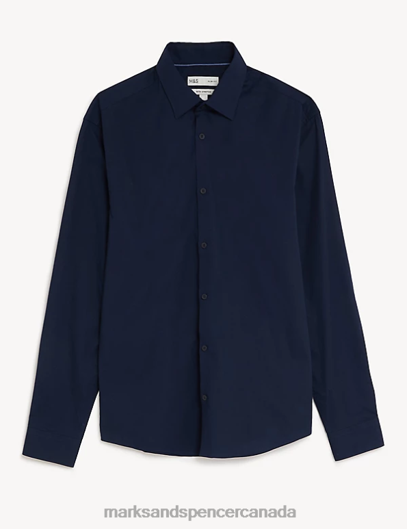 Marks and Spencer near me - Men Navy Clothing Marks & Spencer Slim Fit Cotton Rich Stretch Shirt 20VTD5979