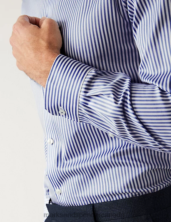 Men Navy Clothing Marks & Spencer Slim Fit Pure Cotton Striped Shirt 20VTD6654 - Marks and Spencer online