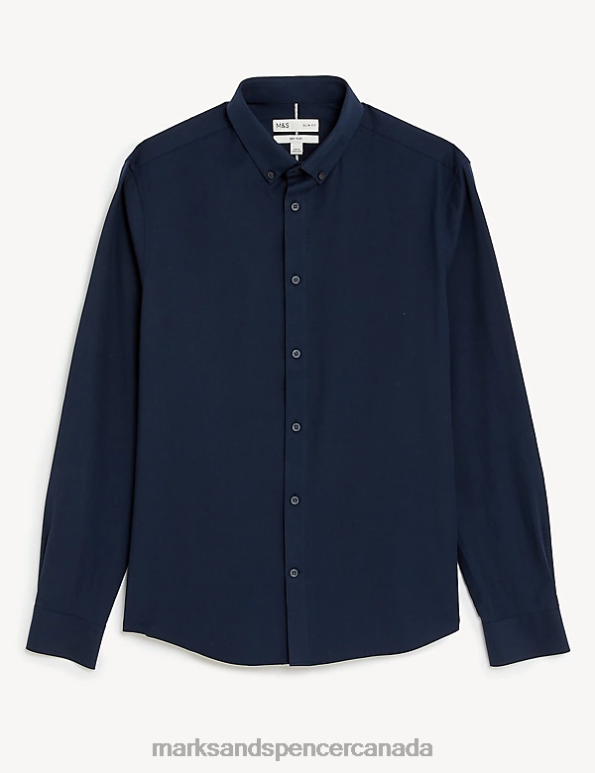 Men Navy Clothing Marks & Spencer Slim Fit Ultimate Shirt with Stretch 20VTD5656 - Marks and Spencer online