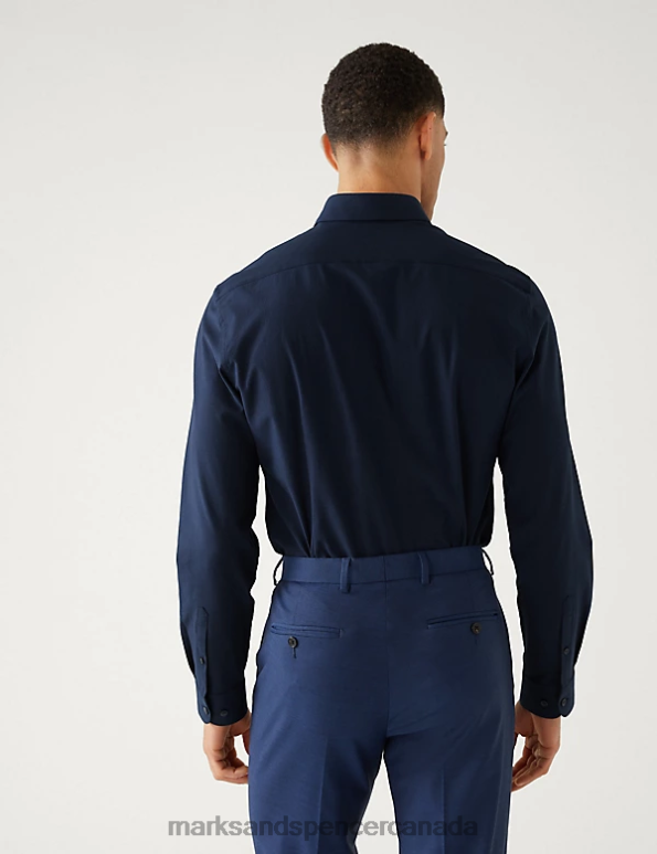 Men Navy Clothing Marks & Spencer Slim Fit Ultimate Shirt with Stretch 20VTD5656 - Marks and Spencer online