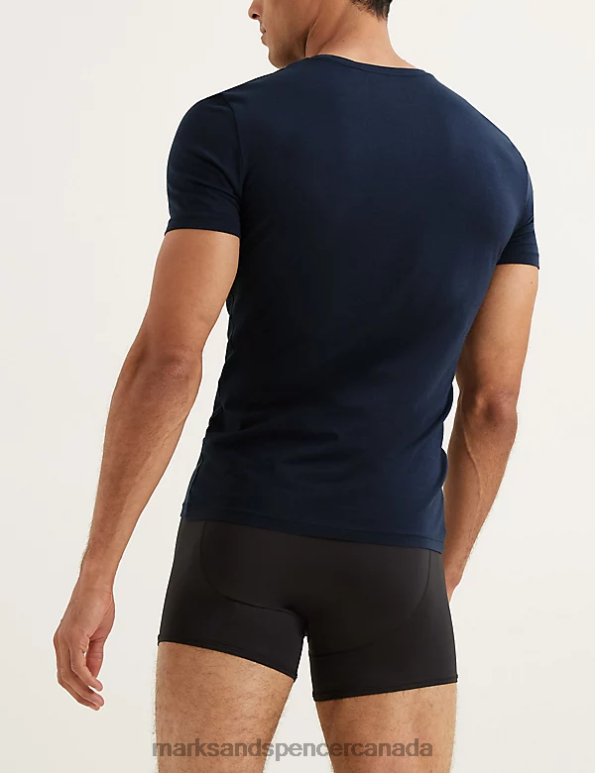 Men Navy Clothing Marks & Spencer Supima Cotton Blend T-Shirt Vest 20VTD5551 - Marks and Spencer outlet