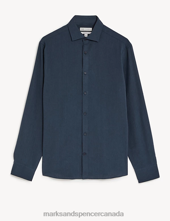 Marks and Spencer near me - Men Navy Clothing Marks & Spencer Tailored Fit Italian Linen Miracle Shirt 20VTD5842
