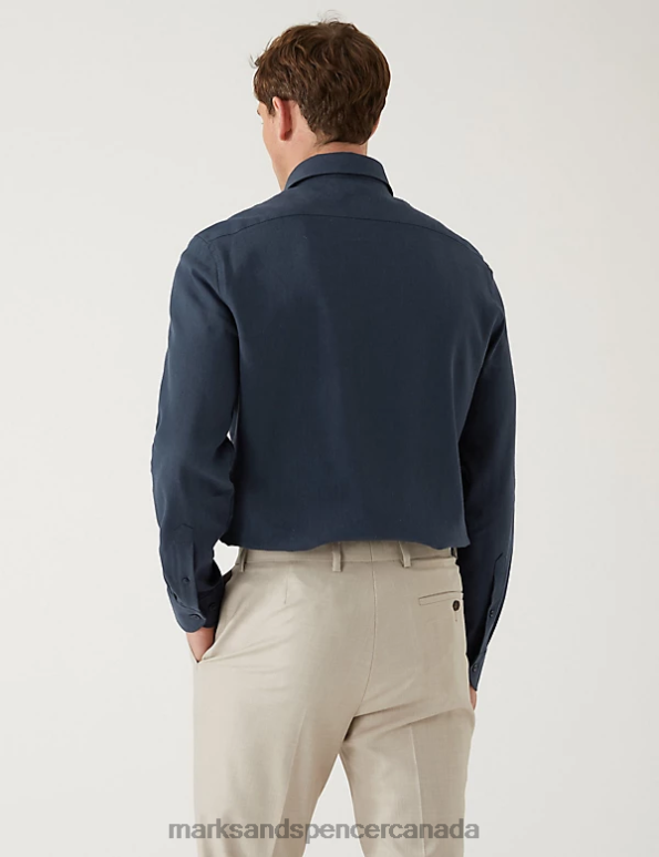 Marks and Spencer near me - Men Navy Clothing Marks & Spencer Tailored Fit Italian Linen Miracle Shirt 20VTD5842