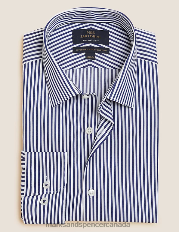 Marks and Spencer near me - Men Navy Clothing Marks & Spencer Tailored Fit Pure Cotton Striped Shirt 20VTD6839