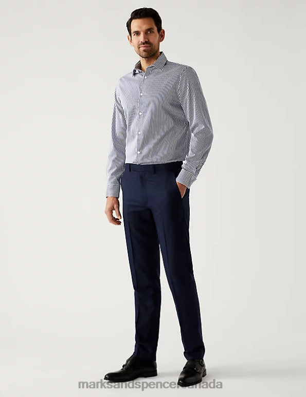 Marks and Spencer near me - Men Navy Clothing Marks & Spencer Tailored Fit Pure Cotton Striped Shirt 20VTD6839