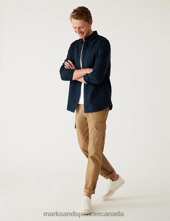 Men Navy Mix Clothing Marks & Spencer 2pk Easy Iron Pure Cotton Oxford Shirts 20VTD6197 - Marks and Spencer outlet