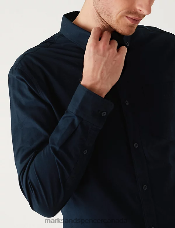Men Navy Mix Clothing Marks & Spencer 2pk Easy Iron Pure Cotton Oxford Shirts 20VTD6197 - Marks and Spencer outlet
