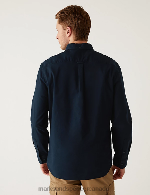 Men Navy Mix Clothing Marks & Spencer 2pk Easy Iron Pure Cotton Oxford Shirts 20VTD6197 - Marks and Spencer outlet