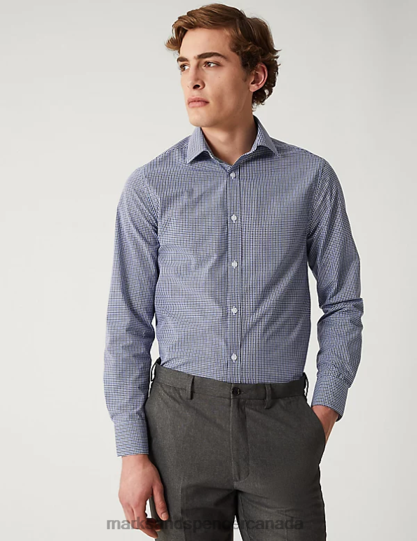Marks and Spencer Canada - Men Navy Mix Clothing Marks & Spencer 2pk Slim Fit Easy Iron Long Sleeve Shirts 20VTD5252