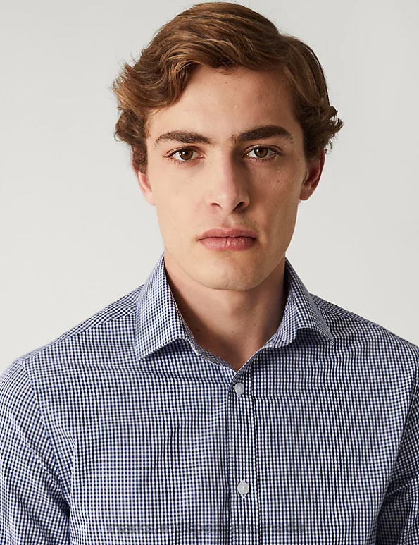 Marks and Spencer Canada - Men Navy Mix Clothing Marks & Spencer 2pk Slim Fit Easy Iron Long Sleeve Shirts 20VTD5252