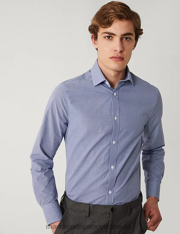 Marks and Spencer Canada - Men Navy Mix Clothing Marks & Spencer 2pk Slim Fit Easy Iron Long Sleeve Shirts 20VTD5252