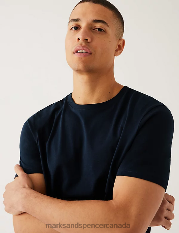 Marks and Spencer sale - Men Navy Mix Clothing Marks & Spencer 3pk Pure Cotton Crew Neck T-Shirts 20VTD4779