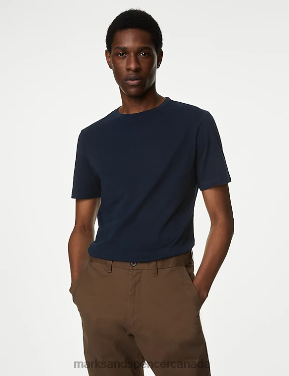 Men Navy Mix Clothing Marks & Spencer 3pk Slim Fit Pure Cotton Crew Neck T-Shirts 20VTD5108 - Marks and Spencer Canada locations