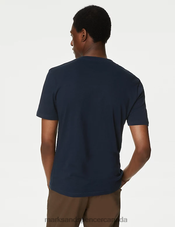 Men Navy Mix Clothing Marks & Spencer 3pk Slim Fit Pure Cotton Crew Neck T-Shirts 20VTD5108 - Marks and Spencer Canada locations