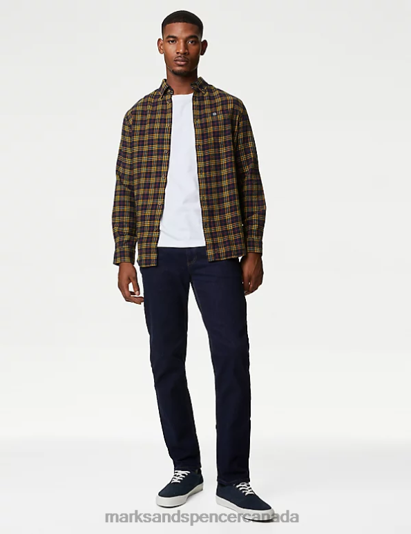 Men Navy Mix Clothing Marks & Spencer Cotton Rich Flannel Shirt 20VTD5635 - Marks and Spencer outlet