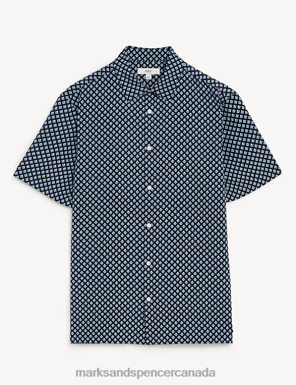 Men Navy Mix Clothing Marks & Spencer Geometric Print Shirt 20VTD6682 - Marks and Spencer online