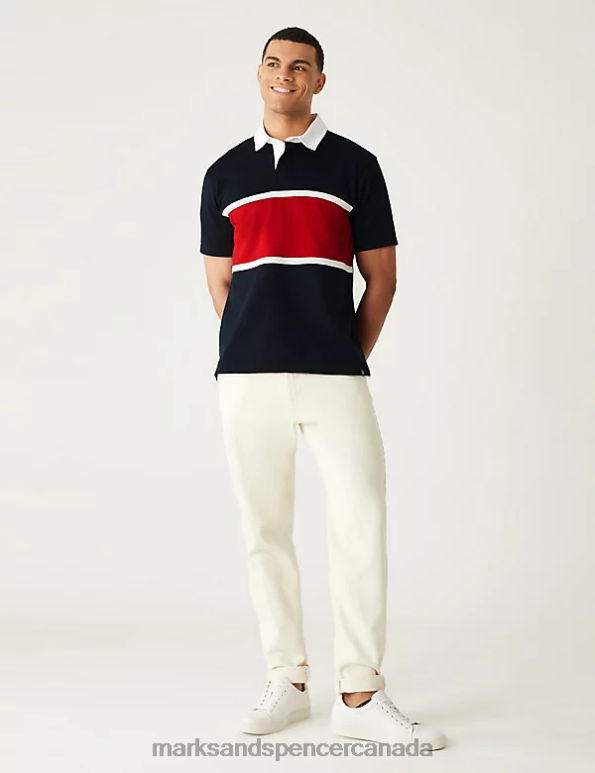 Marks and Spencer Canada - Men Navy Mix Clothing Marks & Spencer Pure Cotton Colour Block Rugby Shirt 20VTD5790