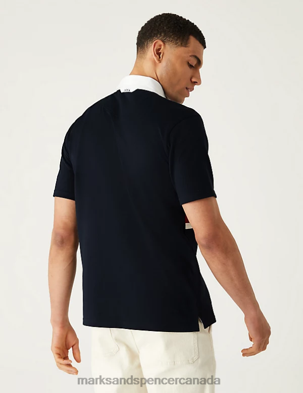 Marks and Spencer Canada - Men Navy Mix Clothing Marks & Spencer Pure Cotton Colour Block Rugby Shirt 20VTD5790