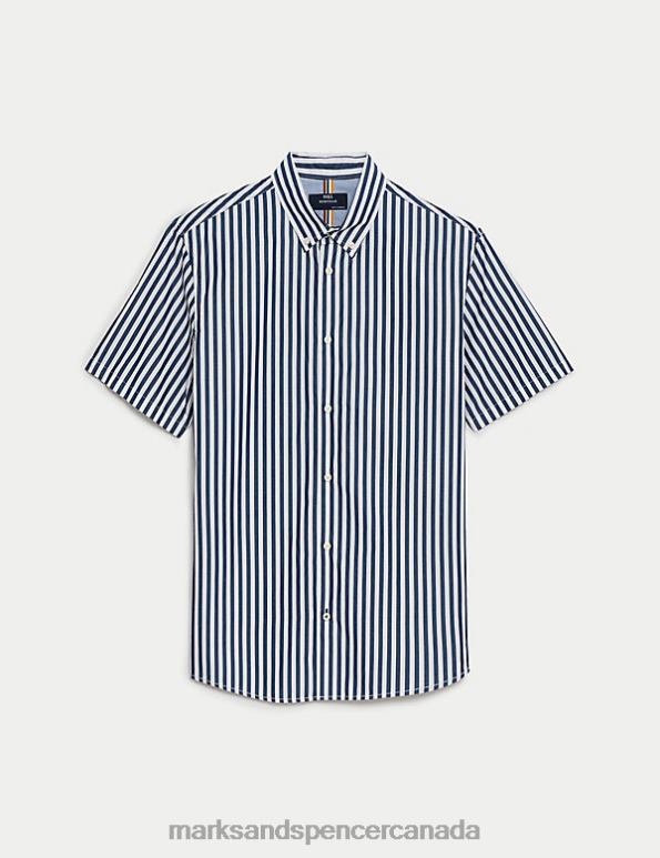 Marks and Spencer Canada - Men Navy Mix Clothing Marks & Spencer Pure Cotton Striped Shirt 20VTD4905