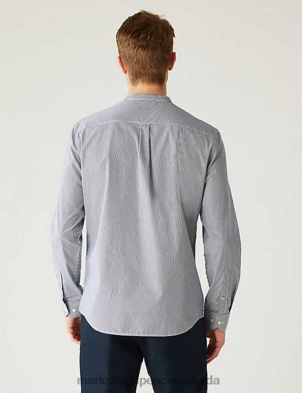 Men Navy Mix Clothing Marks & Spencer Pure Supima Cotton Grandad Collar Shirt 20VTD5279 - Marks and Spencer outlet