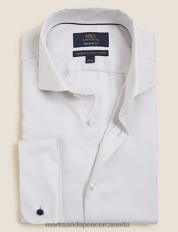 Marks and Spencer Canada - Men Neutral Clothing Marks & Spencer Regular Fit Pure Cotton Herringbone Shirt 20VTD6400