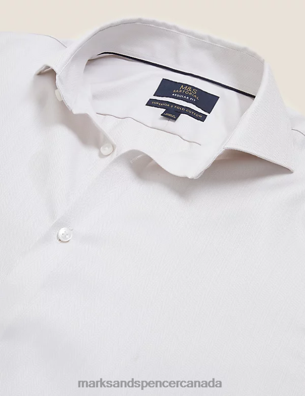 Marks and Spencer Canada - Men Neutral Clothing Marks & Spencer Regular Fit Pure Cotton Herringbone Shirt 20VTD6400