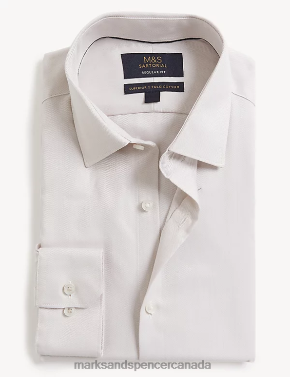 Men Neutral Clothing Marks & Spencer Regular Fit Pure Cotton Herringbone Shirt 20VTD6548 - Marks and Spencer online