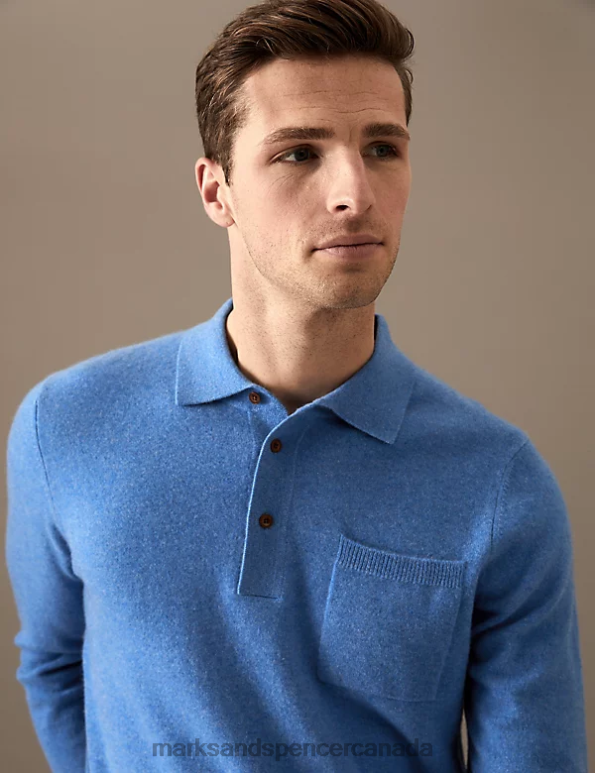 Marks and Spencer Canada - Men Ocean Clothing Marks & Spencer Pure Cashmere Knitted Polo Shirt 20VTD7332
