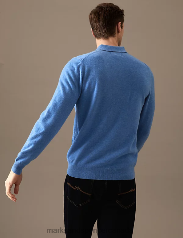 Marks and Spencer Canada - Men Ocean Clothing Marks & Spencer Pure Cashmere Knitted Polo Shirt 20VTD7332