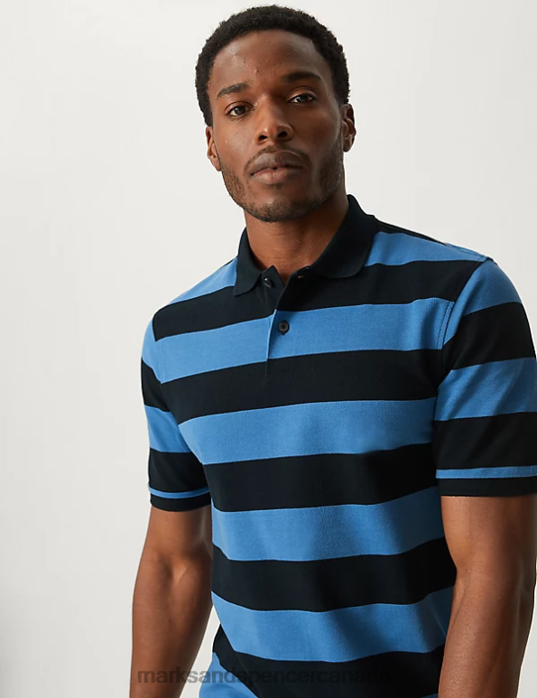 Marks and Spencer near me - Men Ocean Clothing Marks & Spencer Pure Cotton Striped Polo Shirt 20VTD5218