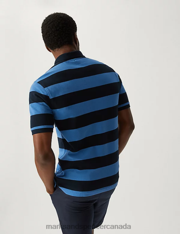 Marks and Spencer near me - Men Ocean Clothing Marks & Spencer Pure Cotton Striped Polo Shirt 20VTD5218