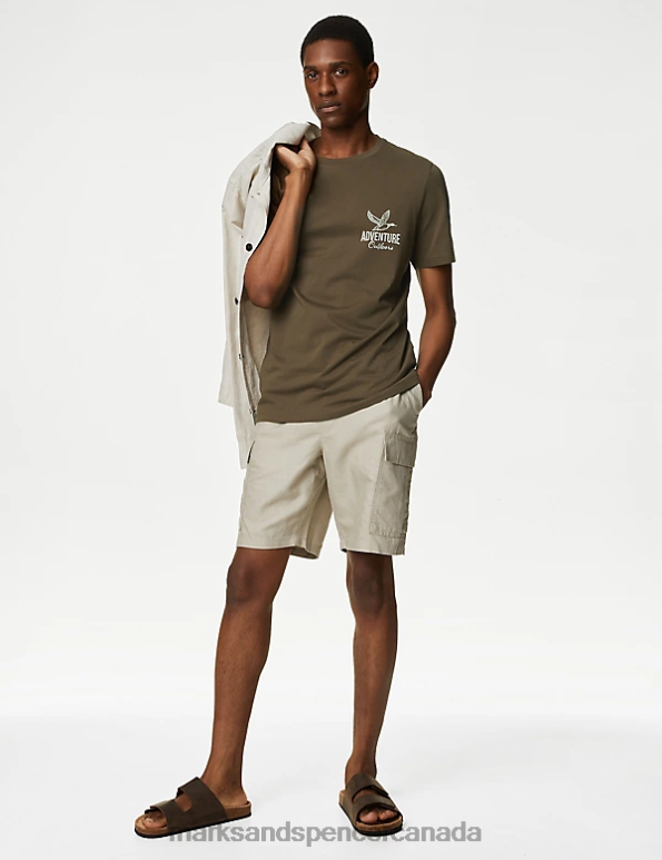 Marks and Spencer near me - Men Olive Clothing Marks & Spencer Pure Cotton Bird Graphic T-Shirt 20VTD4959