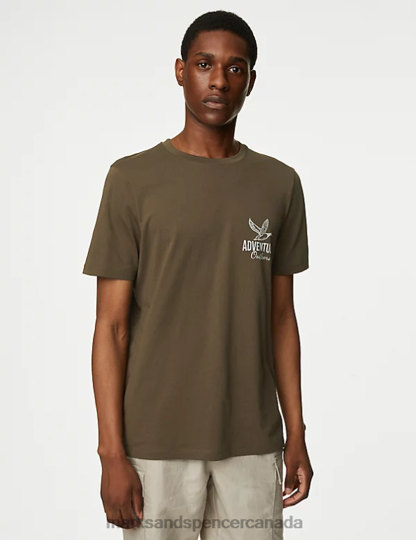 Marks and Spencer near me - Men Olive Clothing Marks & Spencer Pure Cotton Bird Graphic T-Shirt 20VTD4959