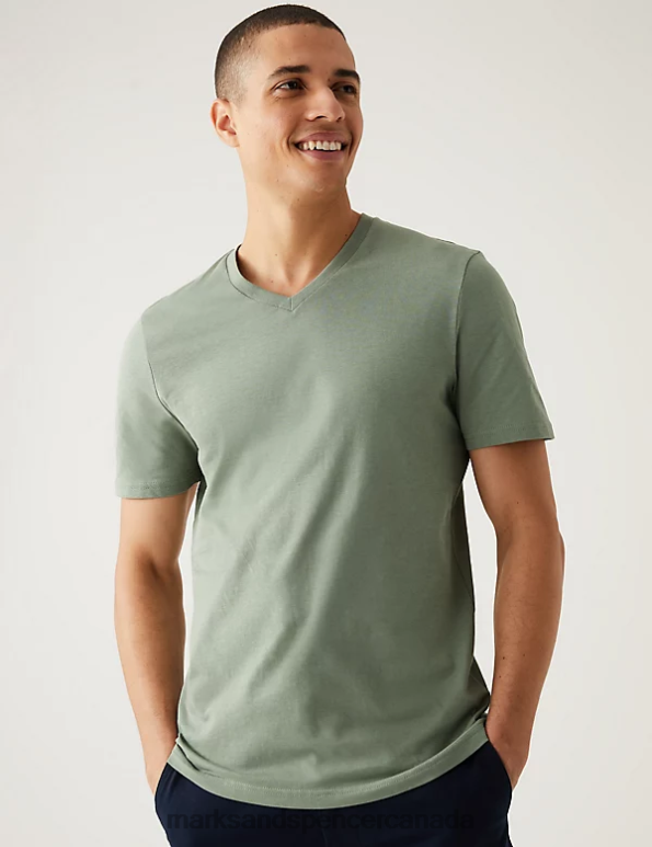 Marks and Spencer sale - Men Onyx Clothing Marks & Spencer Pure Cotton V-Neck T-Shirt 20VTD5206