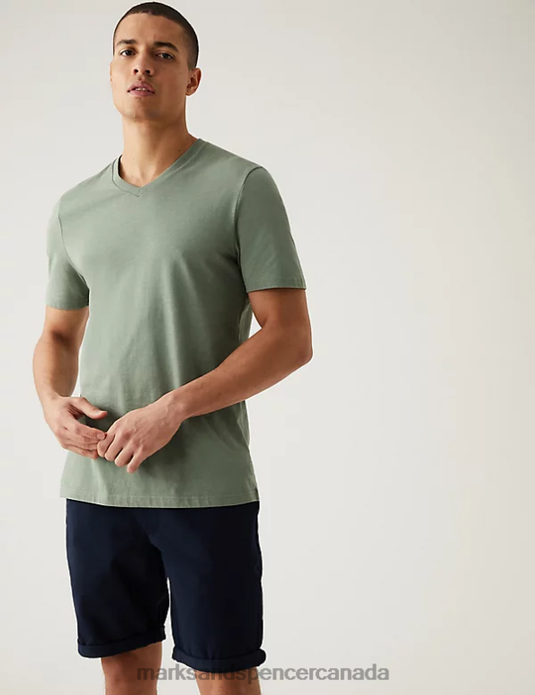 Marks and Spencer sale - Men Onyx Clothing Marks & Spencer Pure Cotton V-Neck T-Shirt 20VTD5206