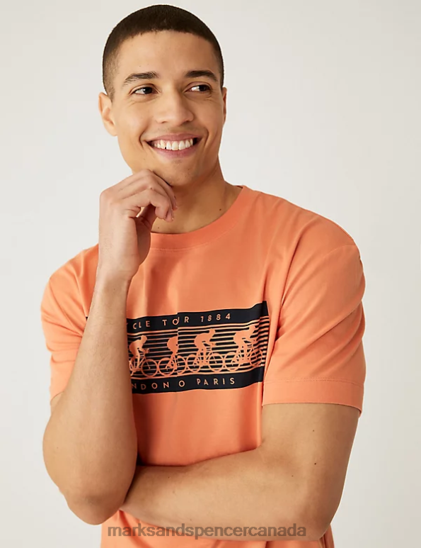 Marks and Spencer near me - Men Orange Clothing Marks & Spencer Relaxed Fit Pure Cotton Bike Graphic T-Shirt 20VTD6961