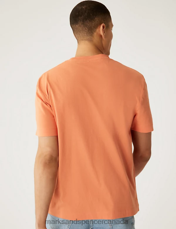 Marks and Spencer near me - Men Orange Clothing Marks & Spencer Relaxed Fit Pure Cotton Bike Graphic T-Shirt 20VTD6961